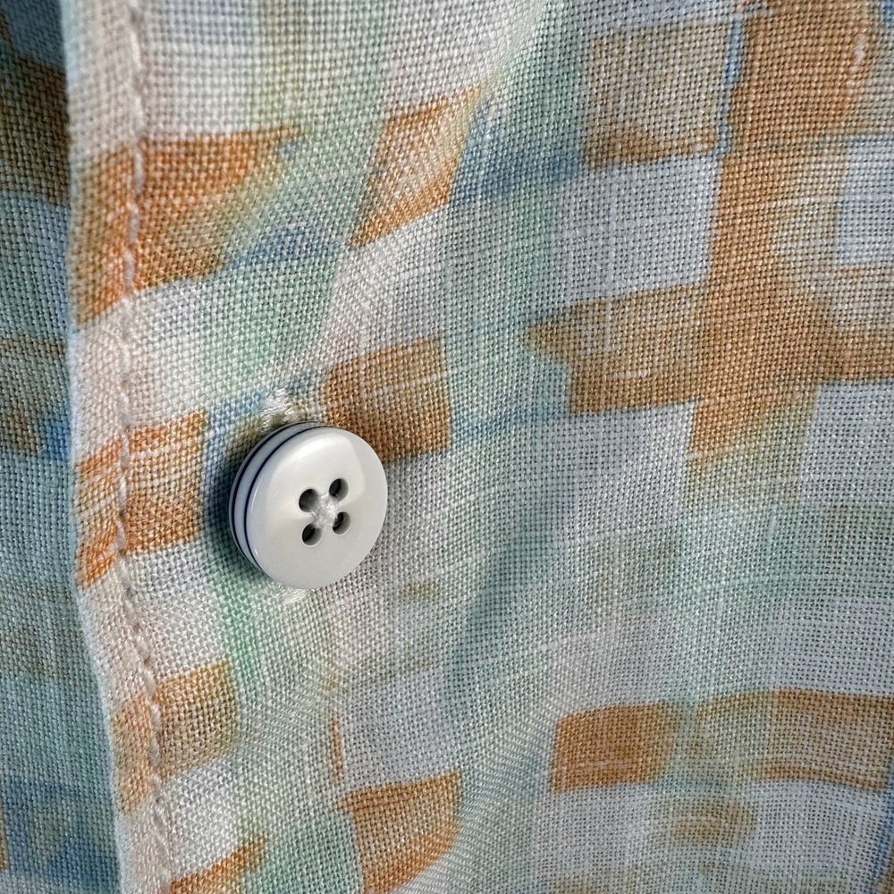 Tommy Bahama Relax 100% Linen‎ Button Down Shirt Men's Large Blue Orange Plaid - Picture 4 of 10
